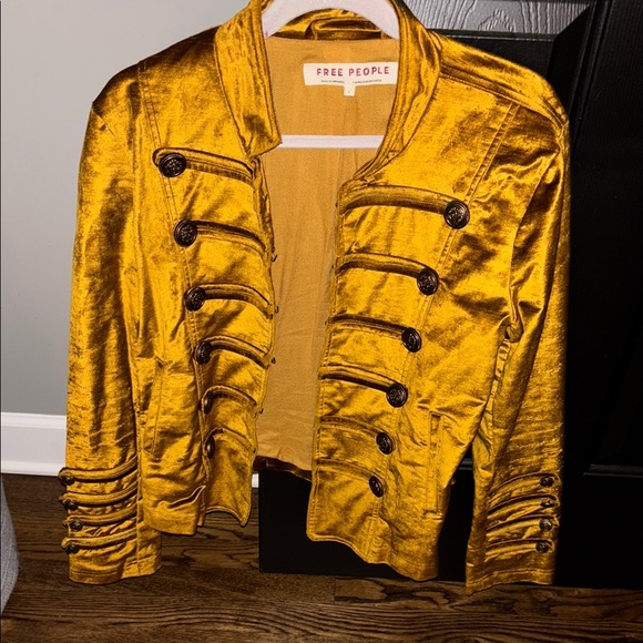 Free People Gold Velvet Military style Blazer size L - Picture 1 of 4